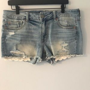 AEO denim shorts with lace pockets